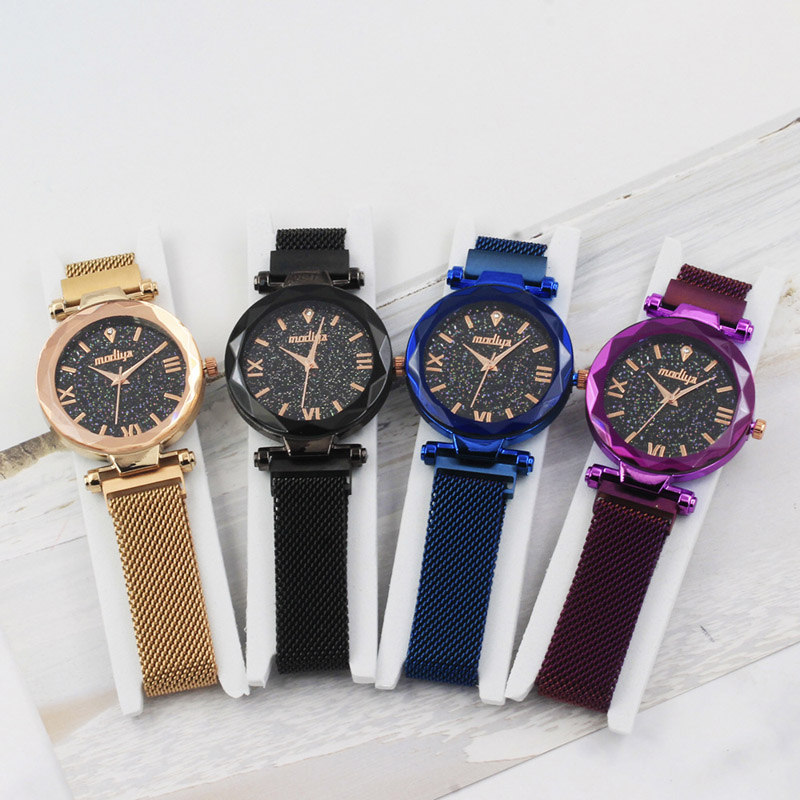 Women watch Fashion wild Starry sky numeral Milan Magnet Buckle Luxury Fashion Ladies Geometric Roman Numeral Quartz Watch