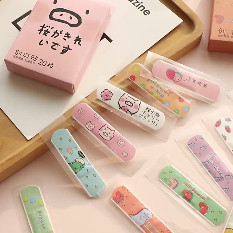 20pcs Band-Aid in a Box, Adhesive Flexible Fabric Bandages Cute Assorted Patterns for Minor Cuts, Scrapes, and Wounds, even Decor