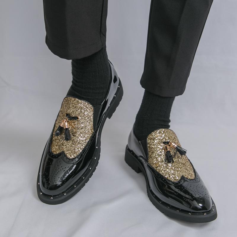 Men's Big & Tall Glossy Slip-On Loafers 2025 A/W Pointed Toe Leather Shoes British Style Casual Dress Shoes