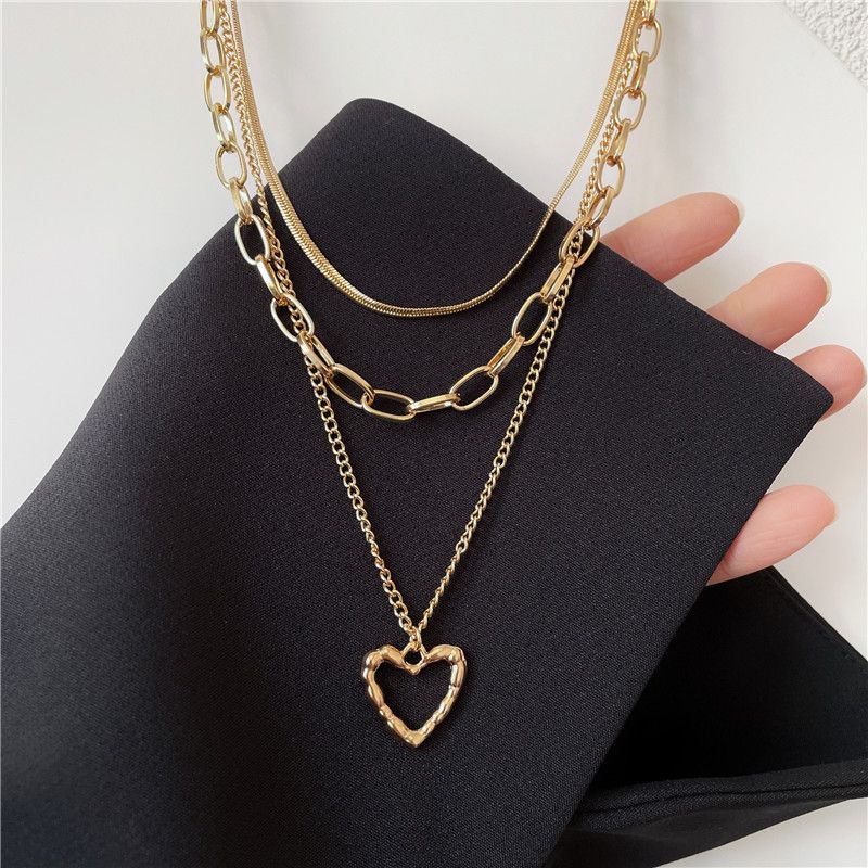 Necklace Multi layered layering, irregular heart, pendant collarbone chain, hip-hop necklace CRRSHOP free shipping Three layer necklace