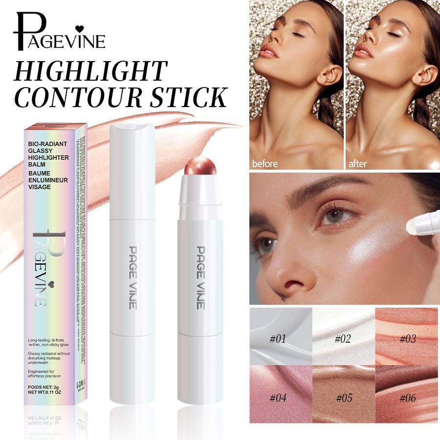 Dewy Water Light Shimmer Highlighter Stick Multi-Use Pearlescent Iridescent Eyeshadow Cream Natural Transparent Glow Brightening Stick For Eyes Cheek Face Shaping Daily Dating Party Makeup
