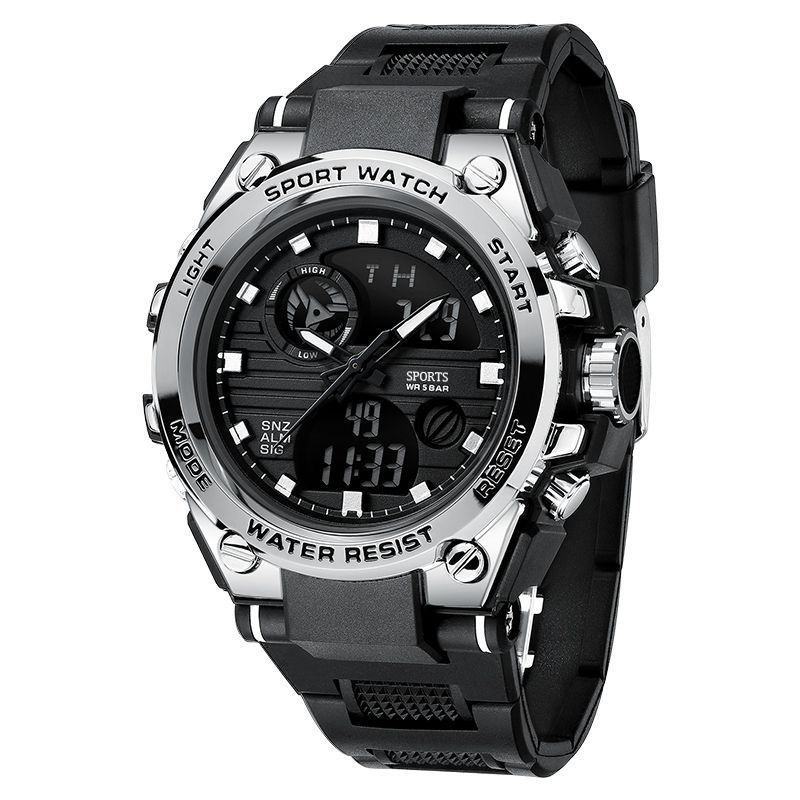 818 Fashion trend sports Stainless steel Soft silicone Men's watch Waterproof alarm clock men's digital watch