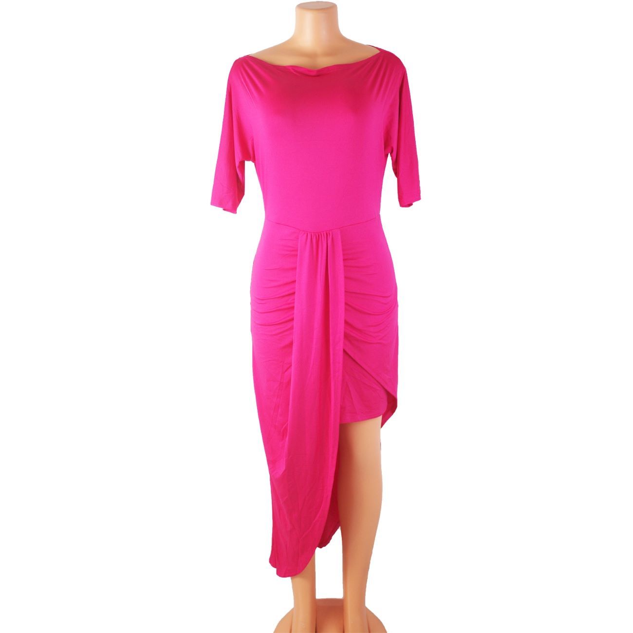 Ready to Ship Ladies Asymmetric Pleated Knitted V Neck OL Slim Fit Dress for Women