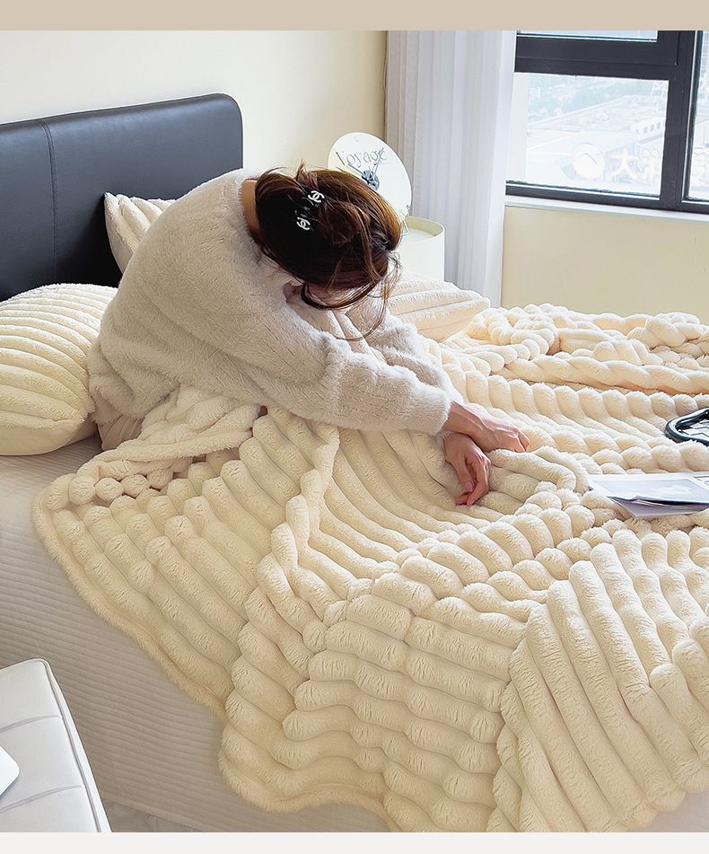Khaki Throw Blanket for Couch - GentleSoft Cozy Soft Blankets for Women, Cute Small Rabbit Fur Fabric Throws for Girls, Off White, 150*200cm