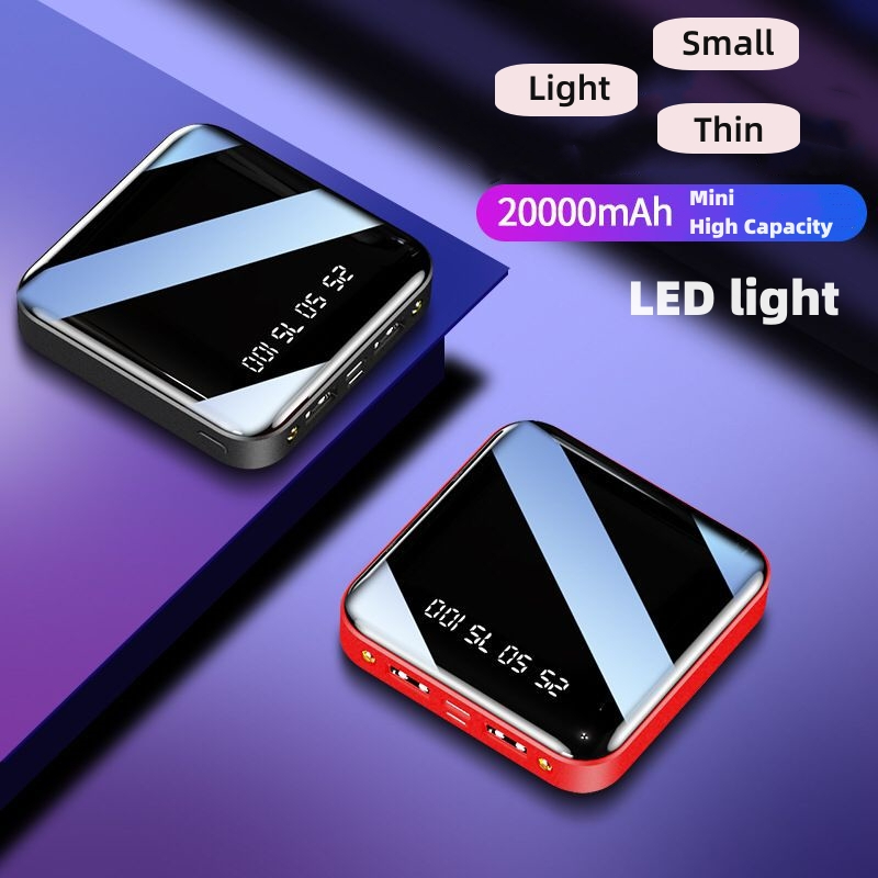 Mini High Capacity Power Bank digital phone charger CRRshop free shipping best sell Mini Power Bank 20000 mA Creative Digital Display Mirror Mobile Power Fast Charging black blue red chargers