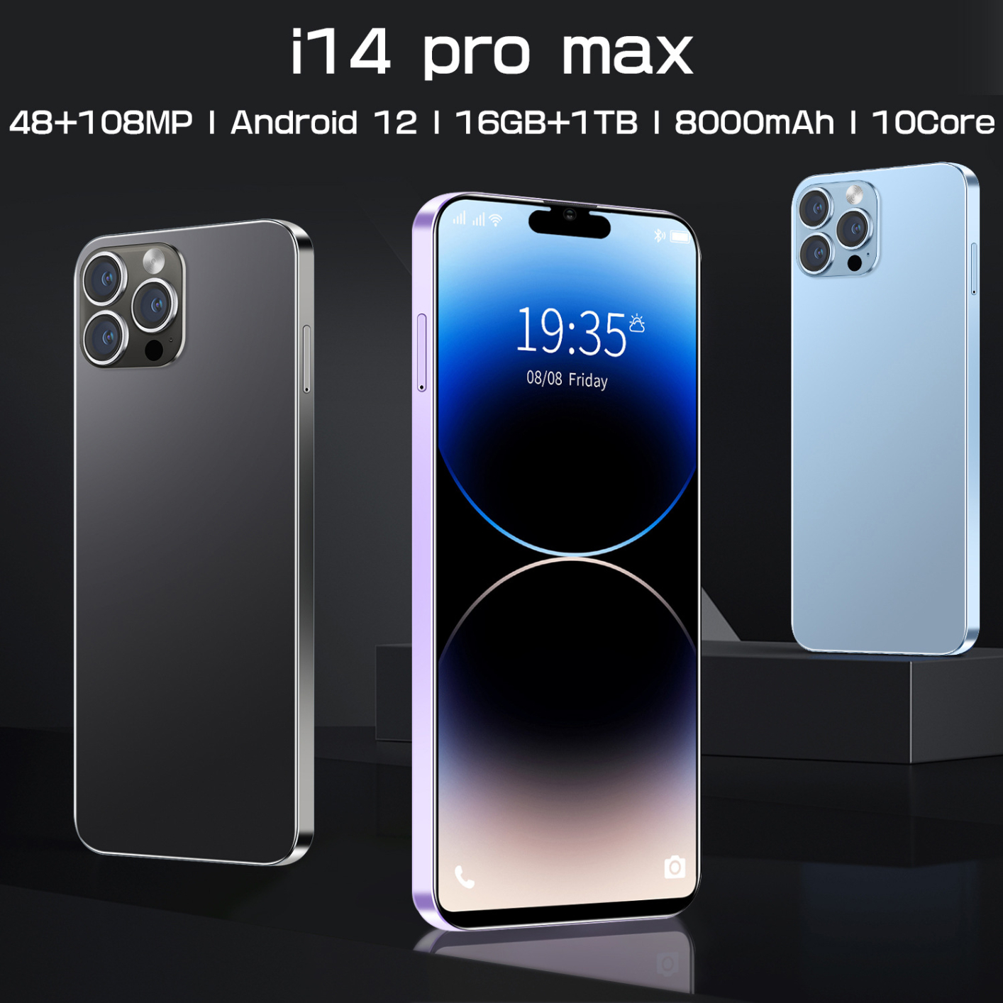 Global Version New Smartphone 7.3 inch Full Screen i14 Pro Max 5G Unlocked Face ID 6000mAh Telefon 16GB 1TB Mobile Phones Cell Phone ANDROID