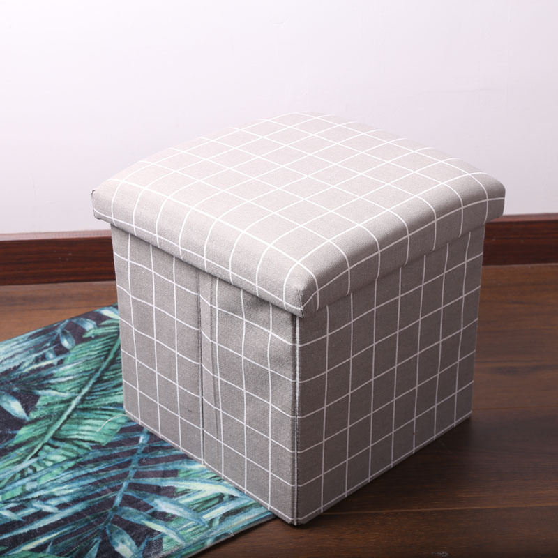 Wnakeli Black 30x30x30CM Check Stripe Storage Stool Home Storage Box Cotton Linen Fabric Art Storage Bag Foldable Storage Stool Storage Box Storage Bag Storage Stool Storage Stool