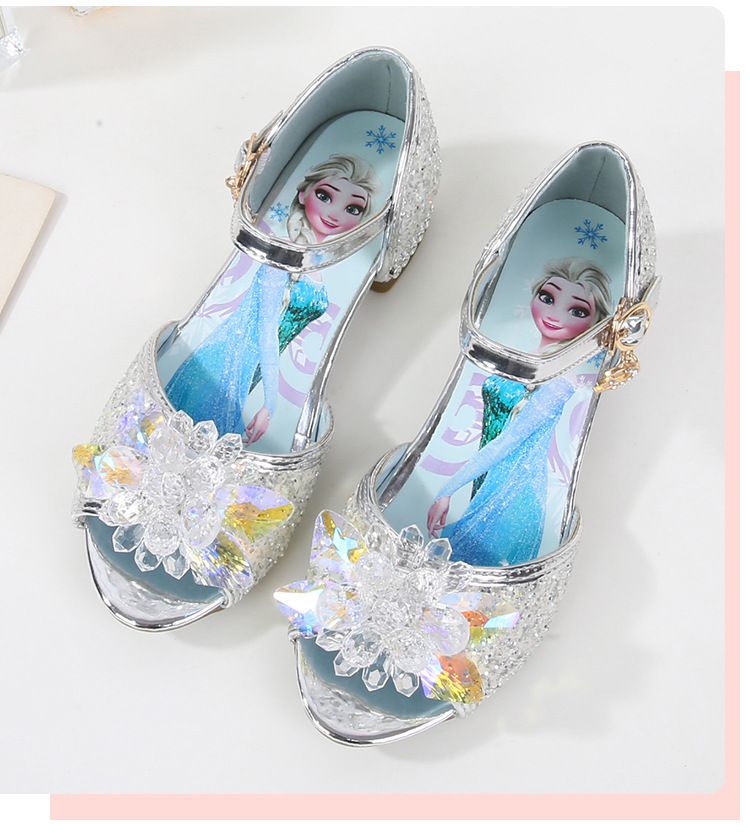 Dress Shoes Girls' High-Heeled Sandals Summer New Children's Crystal Shoes Children's Soft Soled Snow Princess Shoes