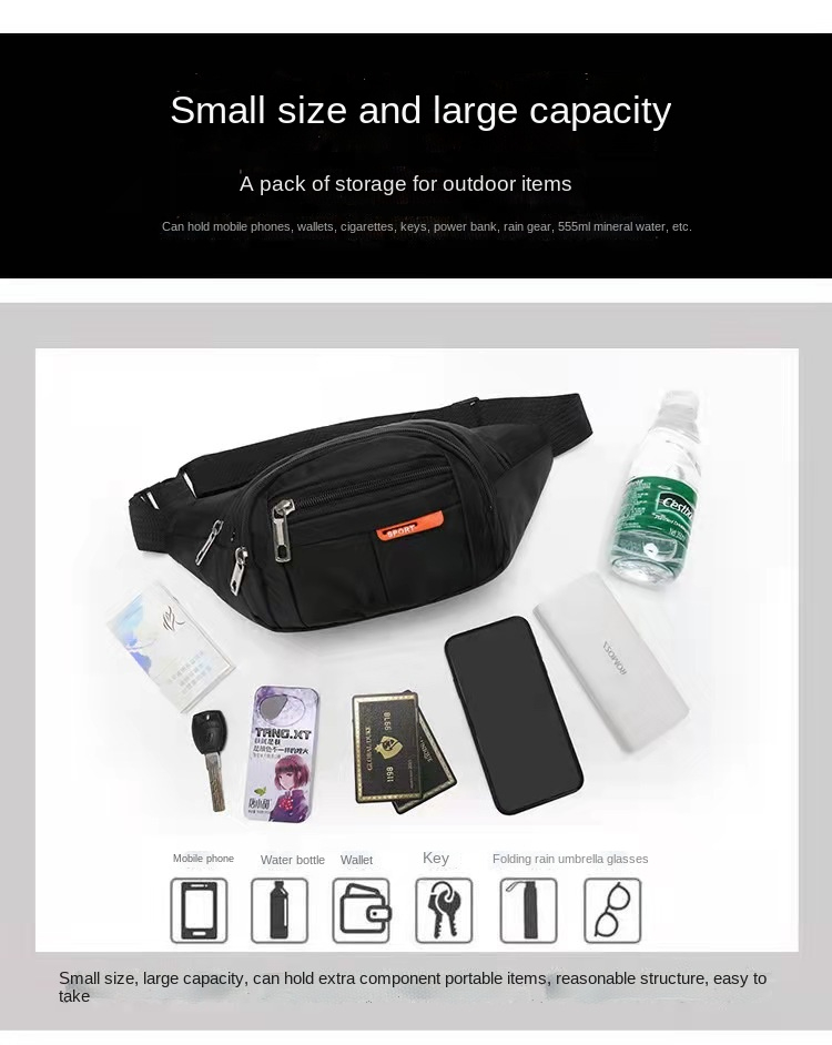 Unisex messenger bag waist bag cash register wallet, mountaineering bag, running mobile phone bag