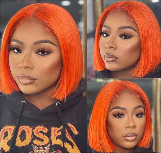 Ginger Orange BOBO 4*4 Lace Front Wigs Human Hair Bob Wig Human Hair- Transparent Wear and Go Glueless Lace Frontal Wig Human Hair 