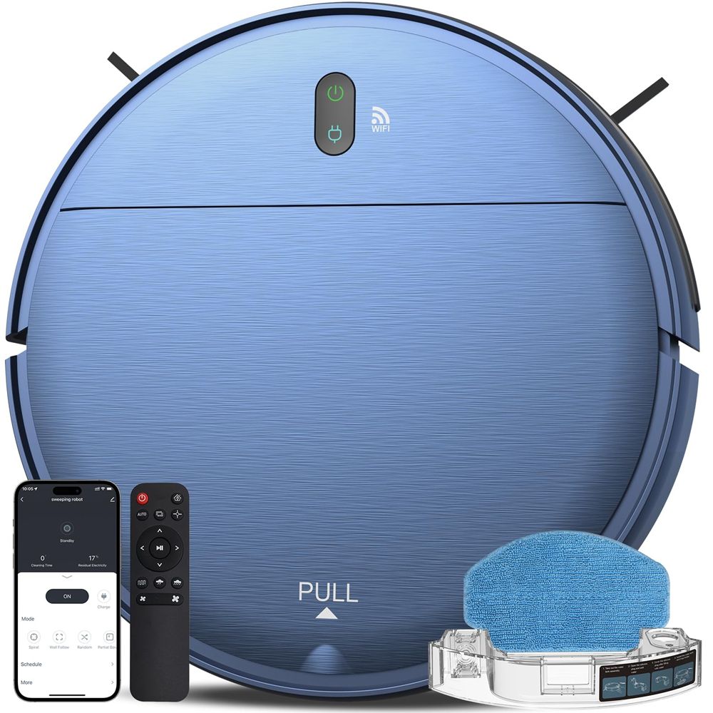 Robot Vacuum and Mop Combo,2.4GHz WiFi Link Vacuum Robot,4 Cleaning Mode Robotic Vacuums Cleaner,APP/Remote Aspiradora Robot,Self-Charging Robot Vacuum for Pet Hair,Stains,Carpets,Corner