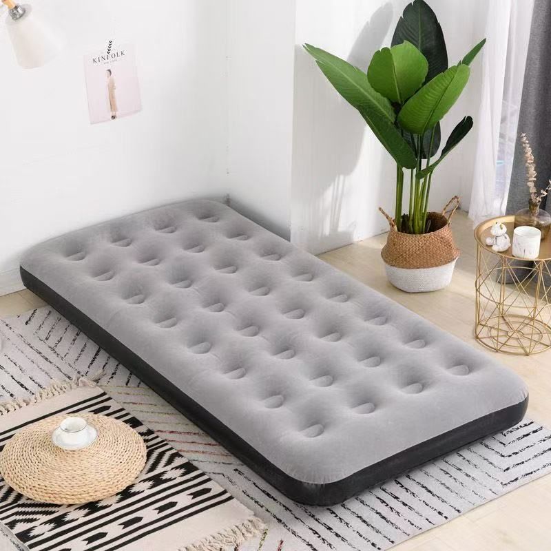 AUNONT PVC inflatable mattress inflatable high thickened flocking automatic inflatable mattress home double inflatable mattress nap folding mattress fashionable design foot pump inflatable model camping durable mattress waterproof air mattress