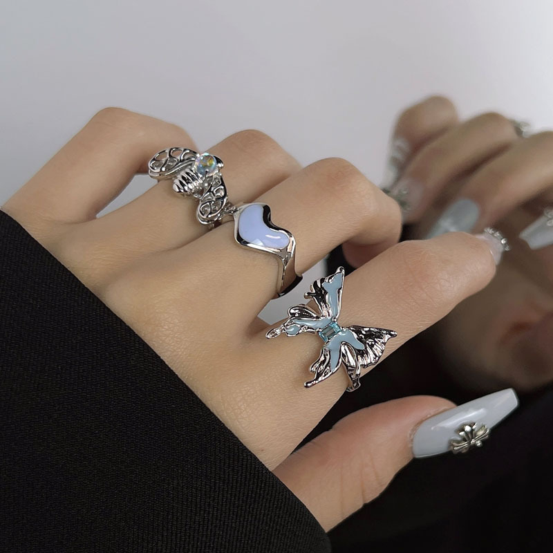 763432 Women's Niche Haze Blue Butterfly Love Ring Open Ring