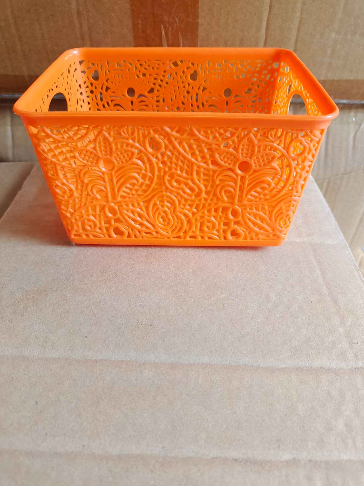 Household storage basket kitchen stacking storage basket portable desktop sundries hollow imitation rattan plastic storage basket