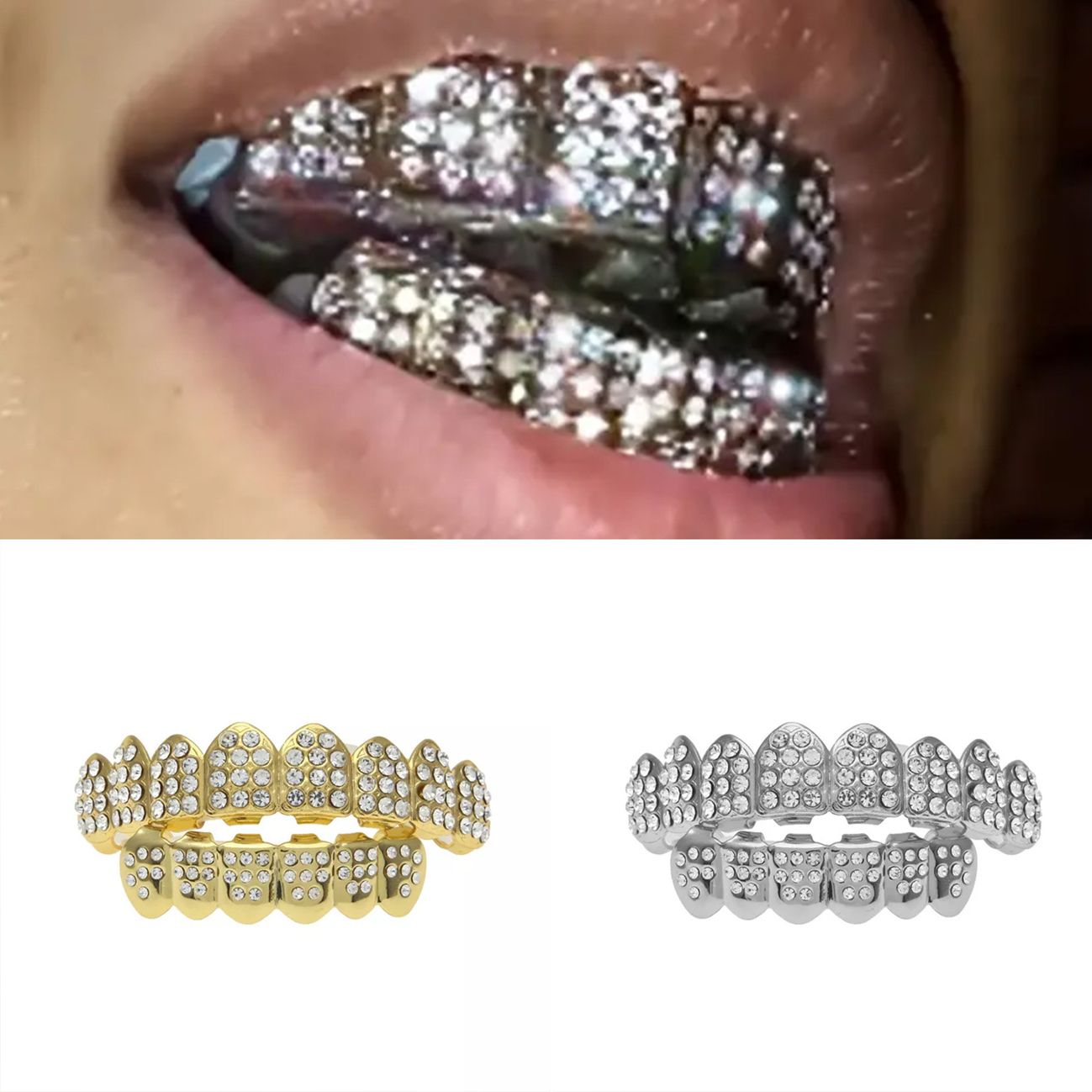 HIP-HOP grillz upper eight teeth lower six teeth diamond braces diamond grillz gold grillz silver grillz gold teeth silver teeth