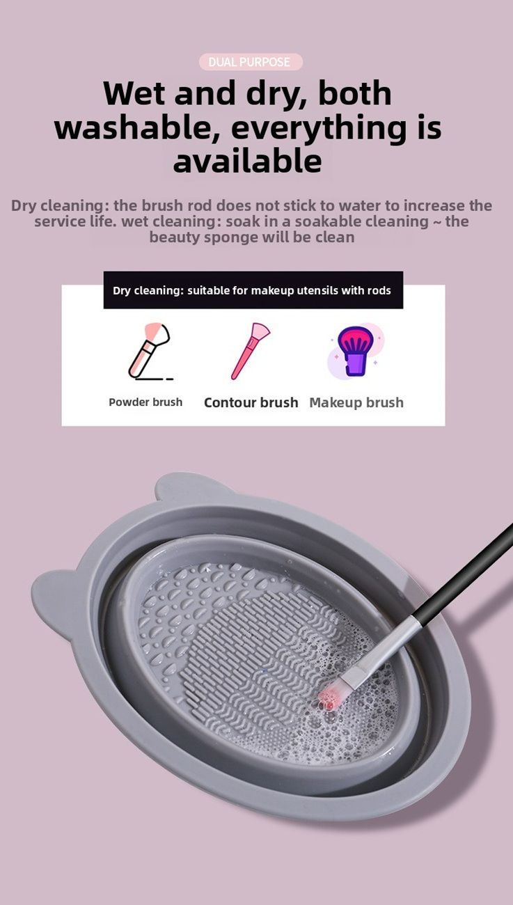 Cosmetic Brush Cleaner Set, Beauty Blender Cleaning Magic Tool, Foldable Silicone Brush Washing Bowl, Powder Puff Cleaning Agent Liquid Tools