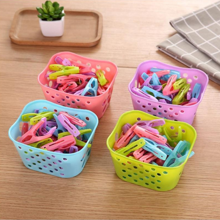 30PCS Colorful Plastic Laundry Clothes Pins Hanging Pegs Clips Plastic Cabides Hangers Racks Clothespins with Basket