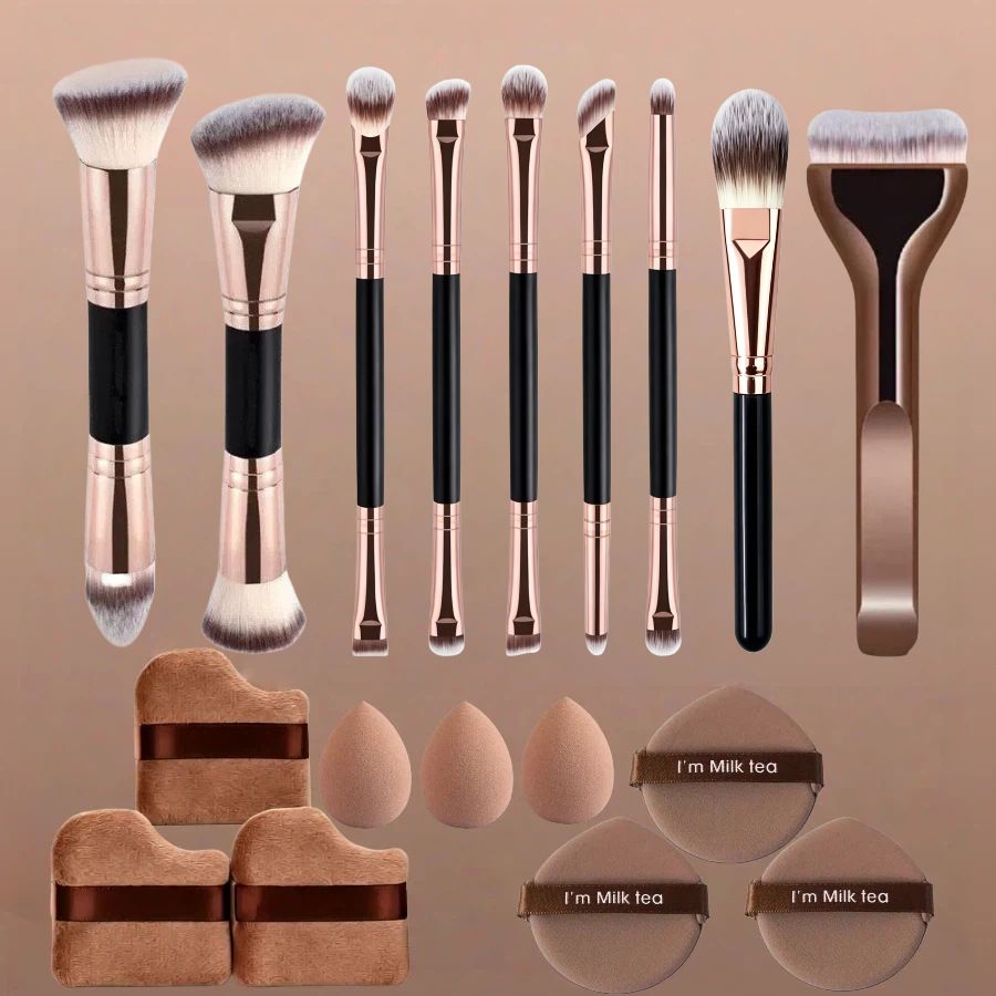Multicolor Double-ended Makeup Brush Set Ultra Soft Fluffy Hair Foundation Blush Contour Highlight Powder Brush Professional Portable Beauty Cosmetic Tools for Beginners