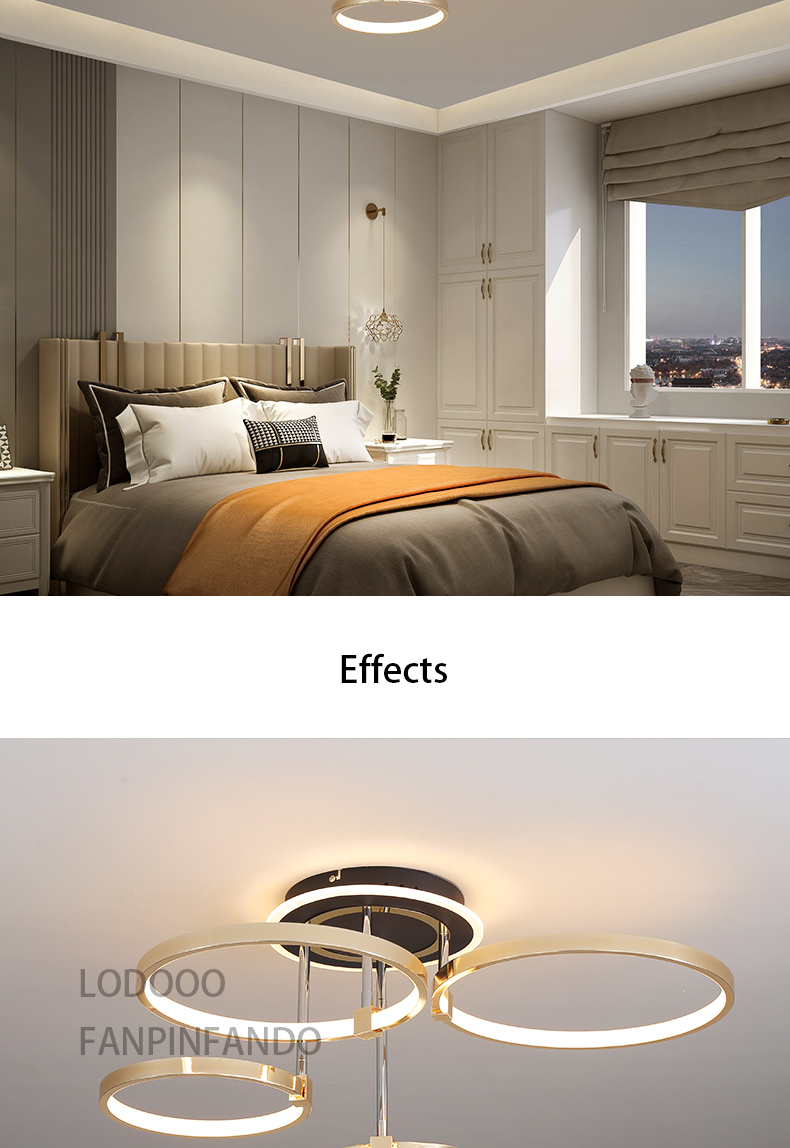 LPS Nordic creative round chandelier bedroom living room dining room lighting golden chrome halo ceiling lamp