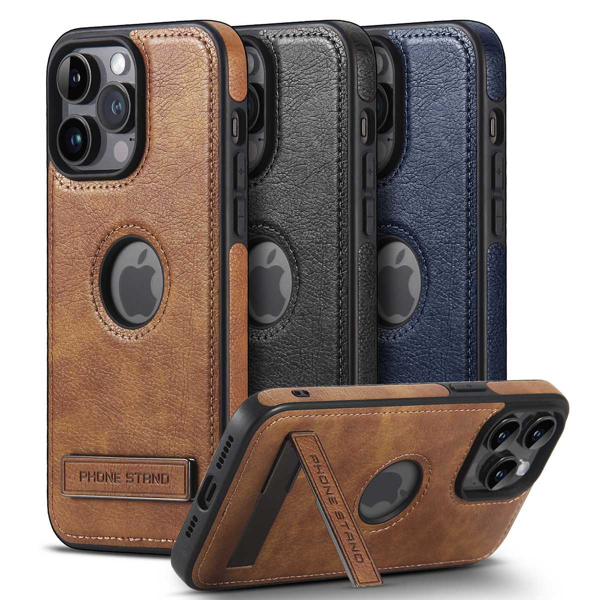 High-grade genuine leather 15 suitable for iPhone14Promax Apple 13 mobile phone case 12 multi-function bracket 16 new 13pro business niche max leather case 15Pro full-cover anti-fall protective cover