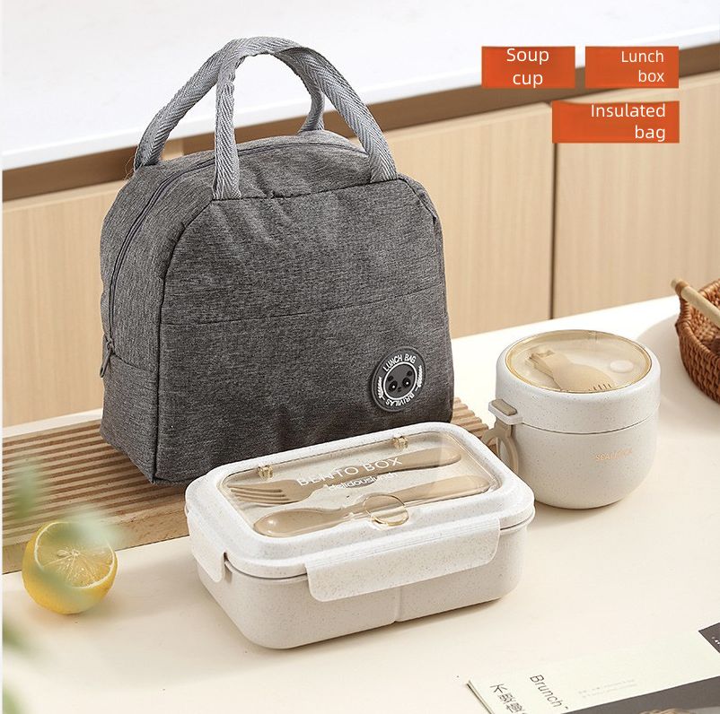 Lunch Box for Office Workers Lunch Box for Girls Light Food Weight Loss Separated Lunch Box for Students Kitchen Dining Storage Travel To-Go Food ContainersLunch box+soup cup+bag