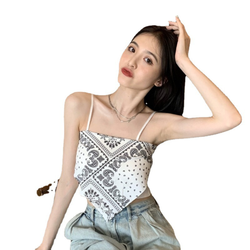 women's sexy vest bohemian suspenders ice silk seamless print girls top