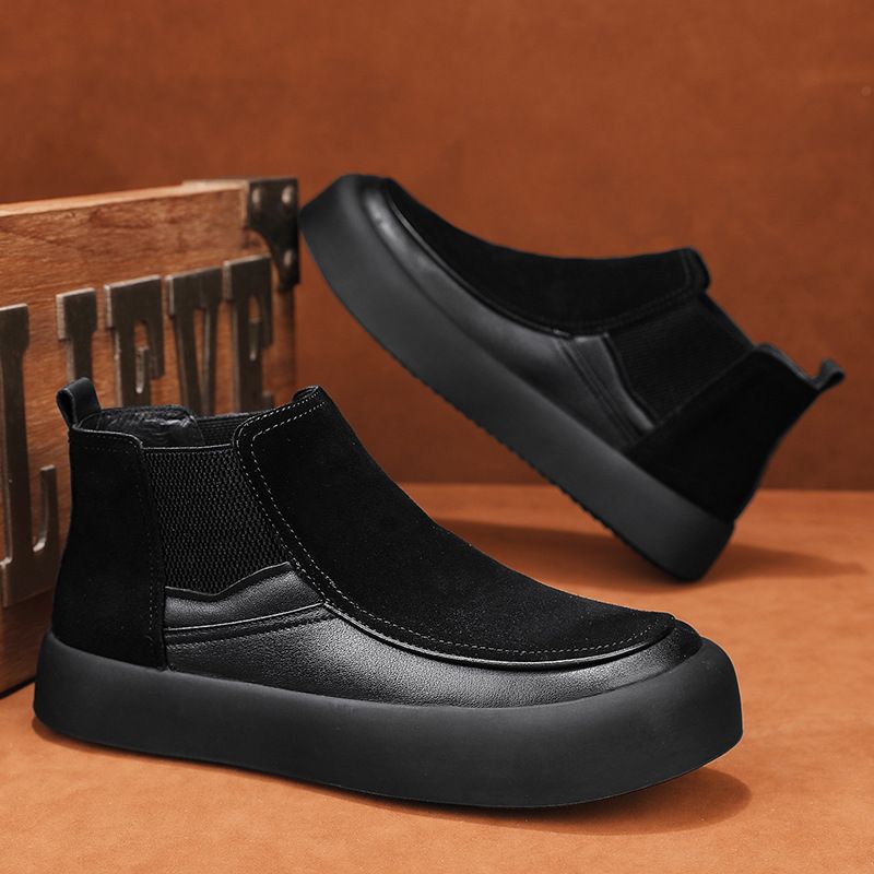 Mens High Top Slip-On Work Boots Martin Style Ankle Boots British Fashion Casual Shoes Outdoor Autumn Wear