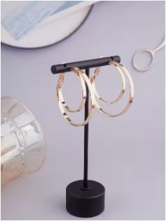 18K gold electroplated shiny gold colored stainless steel jewelry double circular ring female earrings

