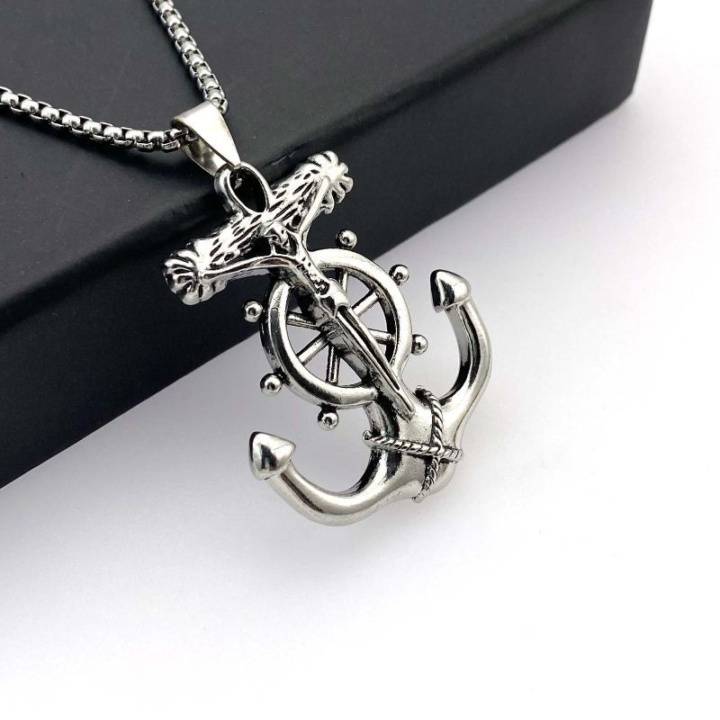 Necklace Portrait boat anchor pendant necklace CRRSHOP Stainless steel necklace free shipping
