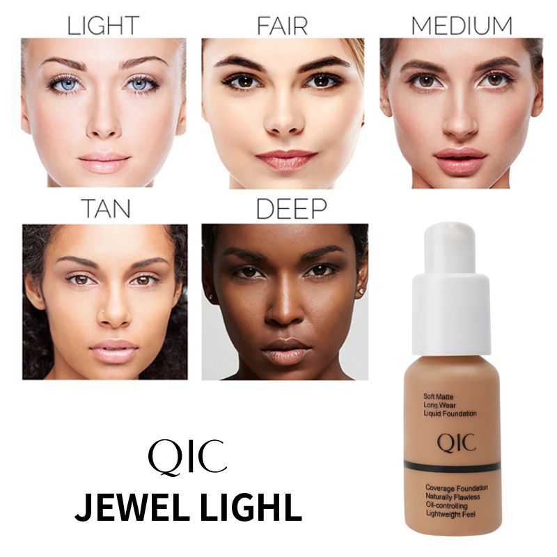 QIC Soft Matte Liquid Foundation, 2 Shades Oil-Control Long Wear Full Coverage Foundation, Lightweight Flawless Foundation for All Skin Types, 30mlWaterproof & Sweatproof