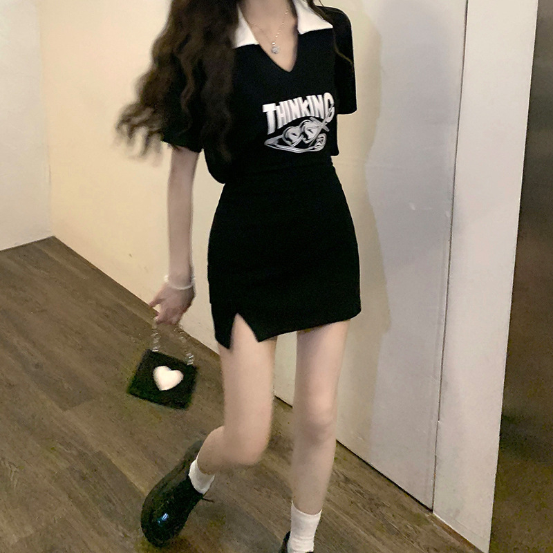 Women's Summer Polo Neck Printed Short Sleeve Dress Wrapped Hip Short Dress