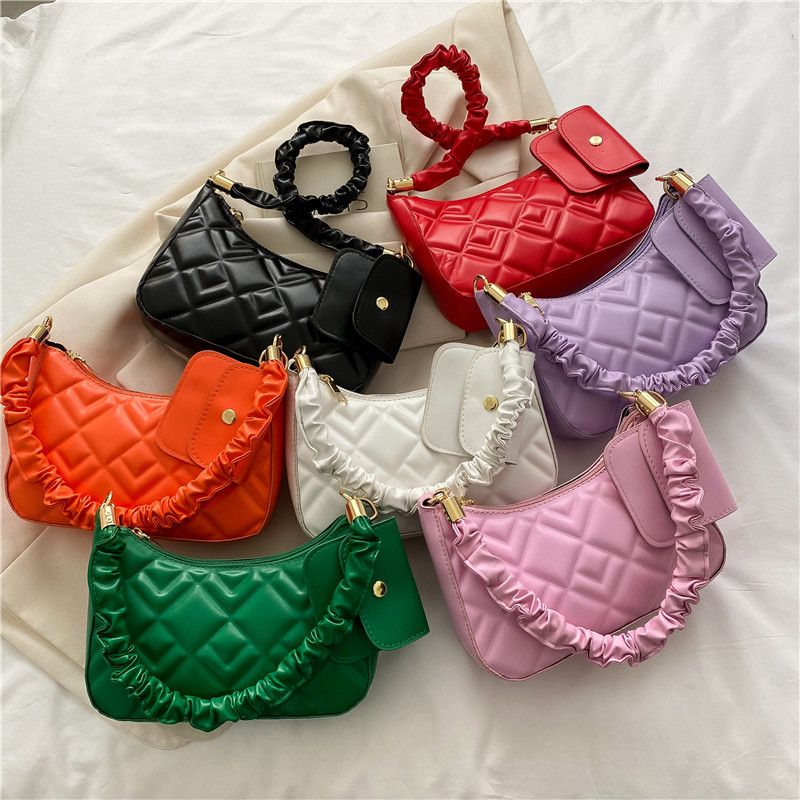 0007 Women's Fashion Soft Face Shoulder Bag Casual Pleated Handbag