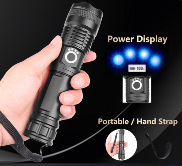 Adjustable Flashlight Strong Light Rechargeable LED Torch 18650 or 26650 Battery Zoom 5 Modes Outdoor Camping Emergency
