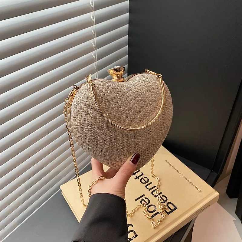 New Korean Style Heart-Shaped Shoulder Bag, Unique Chain Handheld & Crossbody Bag, High-End Evening Clutch for Women
