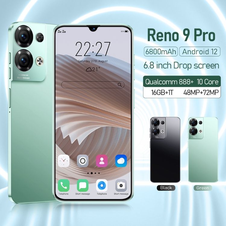 Reno9 Pro 6.8inch large screen high definition GPS navigation 5 megapixel 2+16 memory Android 8.1 smartphone CRRSHOP high-quality front 48MP back 72MP 6800mAh HD mobile phone 