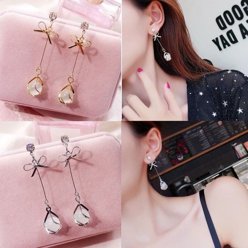 A27 S925 Silver Needle Geometry Earrings Women Alloy Earrings Jewelry Gold Plated Opal Stone Earrings