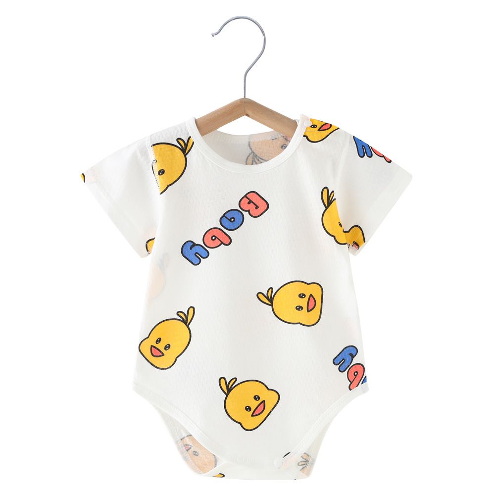 Baby Short Sleeve Romper, Cute Yellow Duck Print Bodysuit, Breathable Cotton Onesies for Newborn Infant Toddler, Sizes 59-90cm, Single Pack, Soft Casual Jumpsuit for Boys Girls
