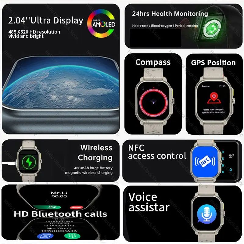 【Afrilinker-recommend】New Hello Watch 3 Plus Ultra Smartwatch AMOLED 4GB IWO Watch 9 Reloj ChatGPT NFC Smart Watches for Men Women 2024