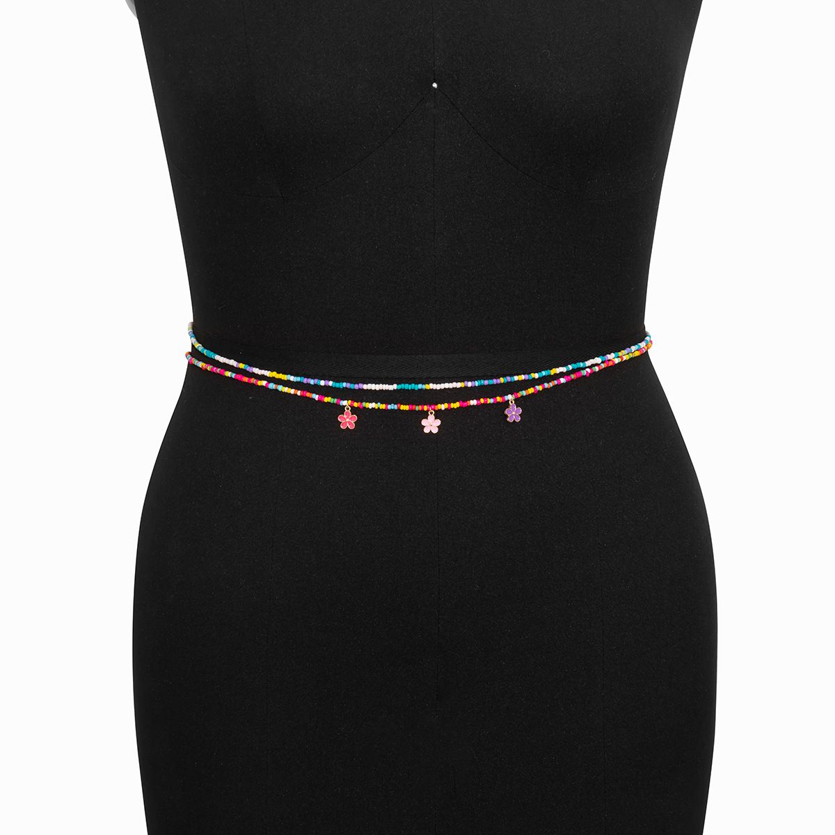 Sexy flower elastic rice bead multi-layer body chain vacation countryside style contrasting color waist chain for women