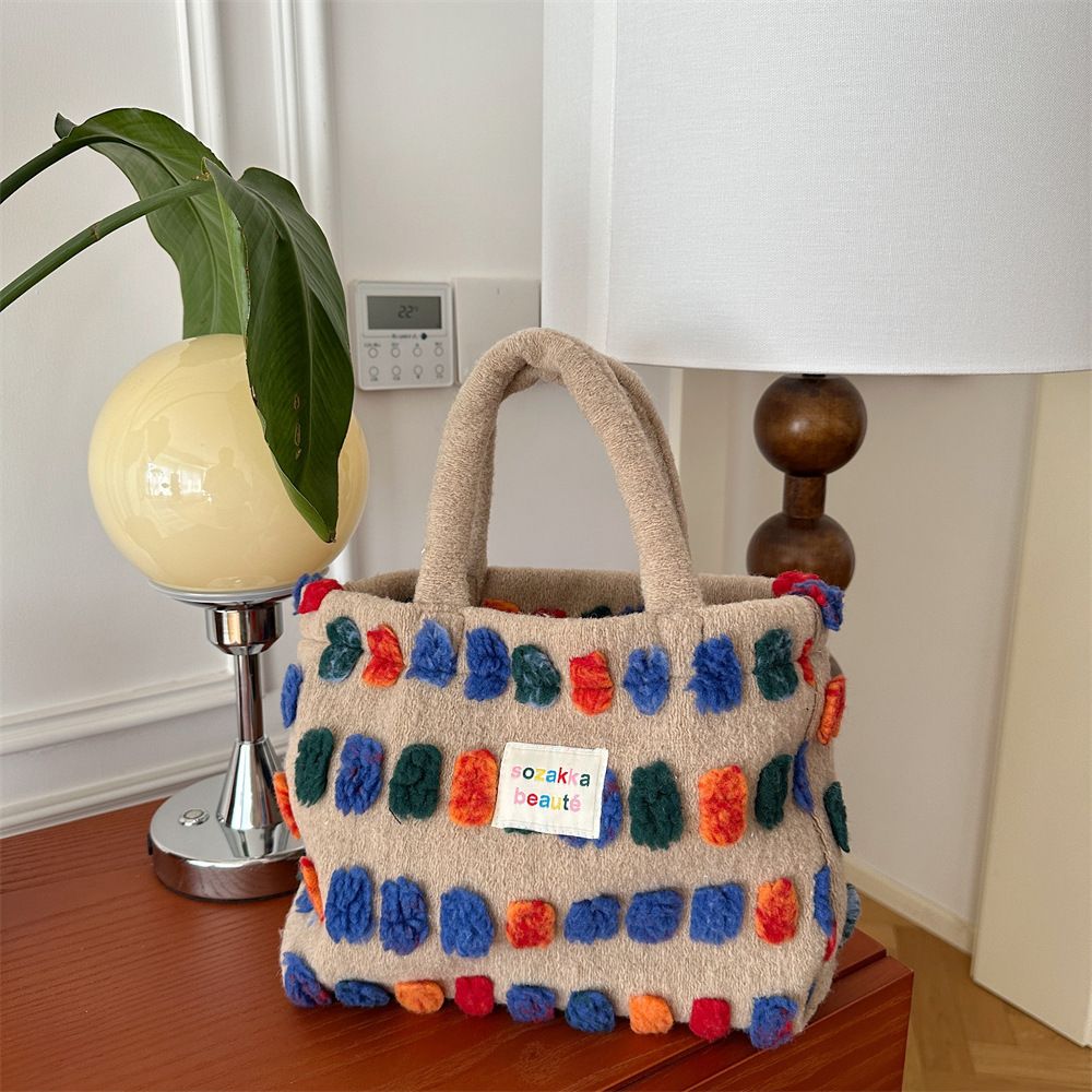311111 Multi-functional Women Plush Bucket Tote Bag Design Crossbody Large Capacity Cotton Handbag