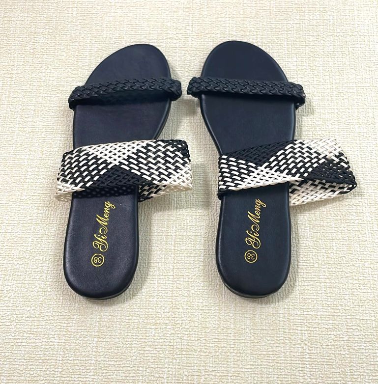 Women's new trendy fashion design flat casual easy wear slip-on weave outdoor slippers 