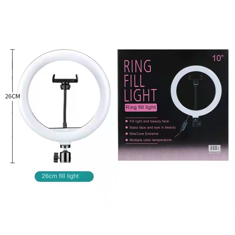 Live online celebrity anchor beauty 10-inch folding tripod bracket mobile phone led round fill light.