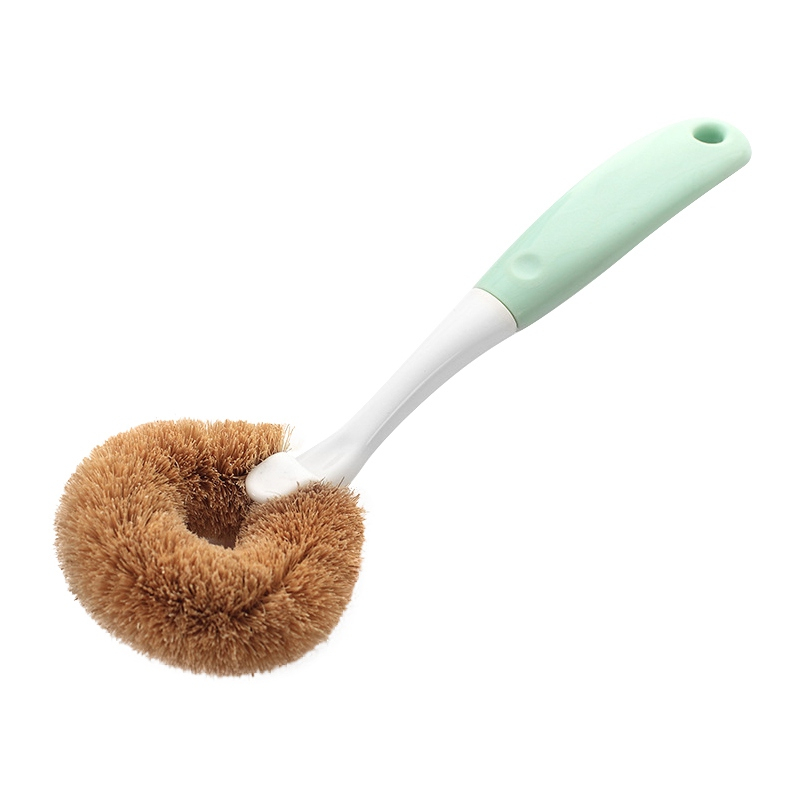 Natural Coconut Brown Non-stick Oil Long Handle Pot Brush Oil Cleaning Brush Dish Washing Kitchen Product Can Hang Type Brush
