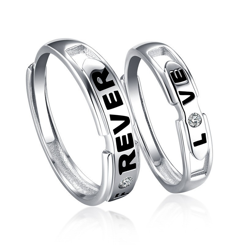 TL-096 925 Sterling Silver Couple Rings, Opening Adjustable Eternity Promise Engagement Wedding Statement Rings Simple Jewelry Gifts for Women Girls Men BFF