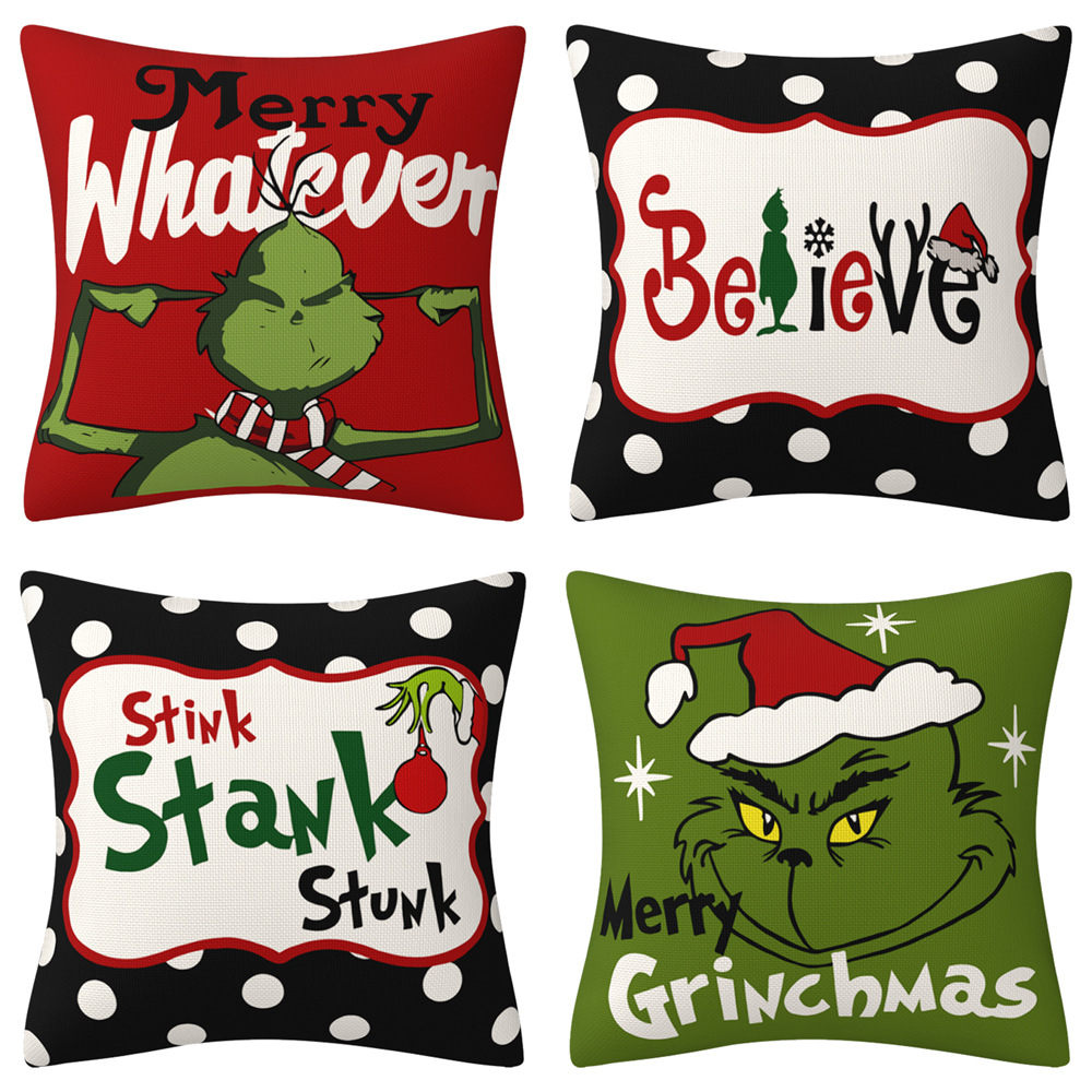 GLQ-11 Christmas Pillow Covers 45*45cm for Grinch Christmas Pillows Christmas Decorations Xmas Farmhouse Decor Throw Pillow Covers for Porch Decor,Couch,Bed