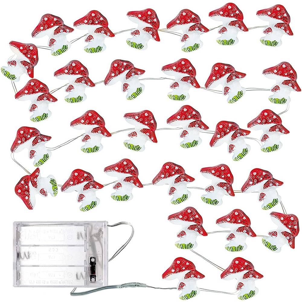 Holy Fire New Battery Operated 3D Stereo Mushroom Copper Wire DIY Fairy String Lamps 20/30Leds Mushroom String Lights For Patio Decor
