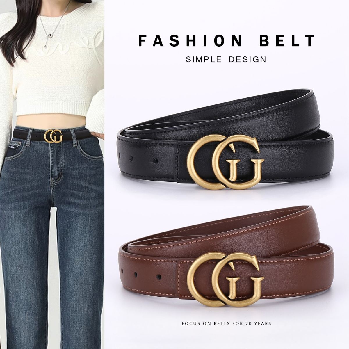 Minimalist High-end Ladies Leather Belt, Premium Genuine Cowhide Waist Strap, Fashion Alloy Buckle Design, All-match Casual Formal Belt for Jeans and Suits