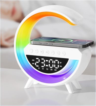 G SPEAKER  Colorful Night Led Music Light Mobile Phone Wireless Charger Lamp Speaker Alarm Clock RGB Mini White TYPE-C