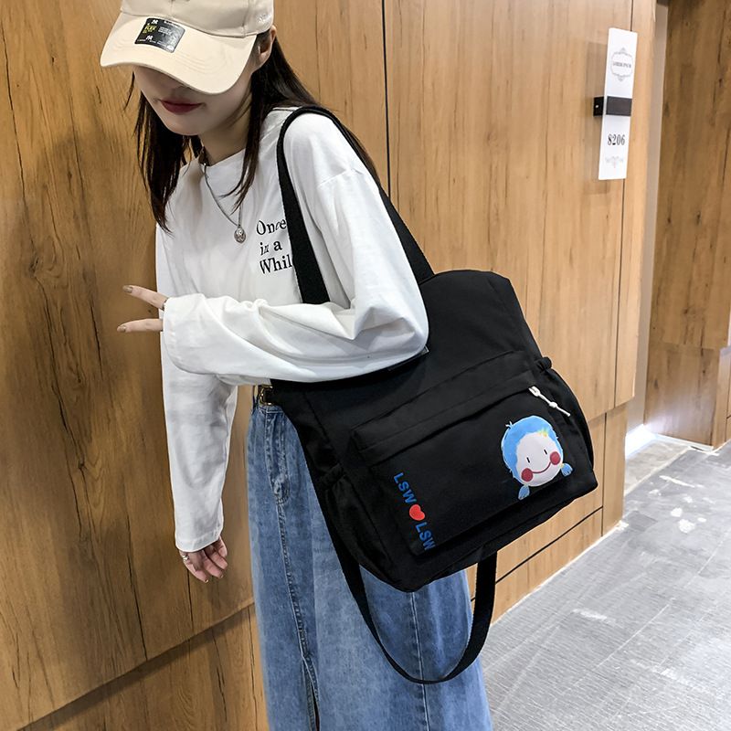 9027 Cotton Canvas Tote Bag with Long Shoulder Strip Casual Gift Shopping Bag for Girls