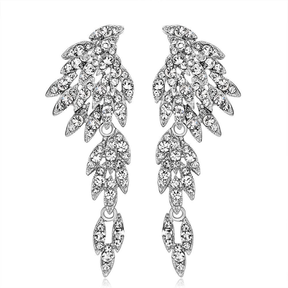 BA093-A Fashion Leaf Zircon Drop Earrings for Women White Gold Color Marquise Crystal Bridal Earring Wedding Party Jewelry